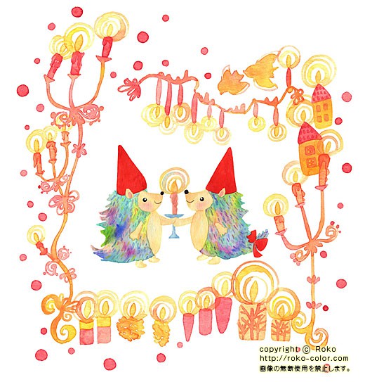 リップとプップ キャンドル 12月のはりねずみのキャンドルのクリスマスのリップとプップの動物のイラスト