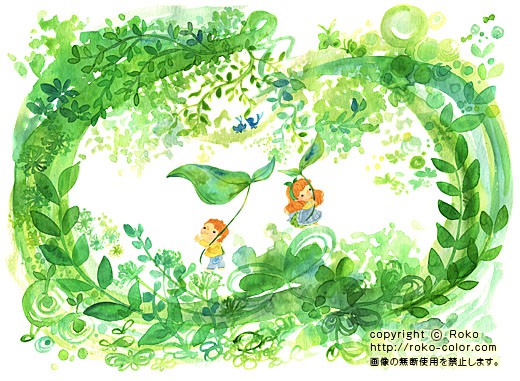 初夏のみどり 5月のカレンダーの初夏の子どもの緑のイラスト