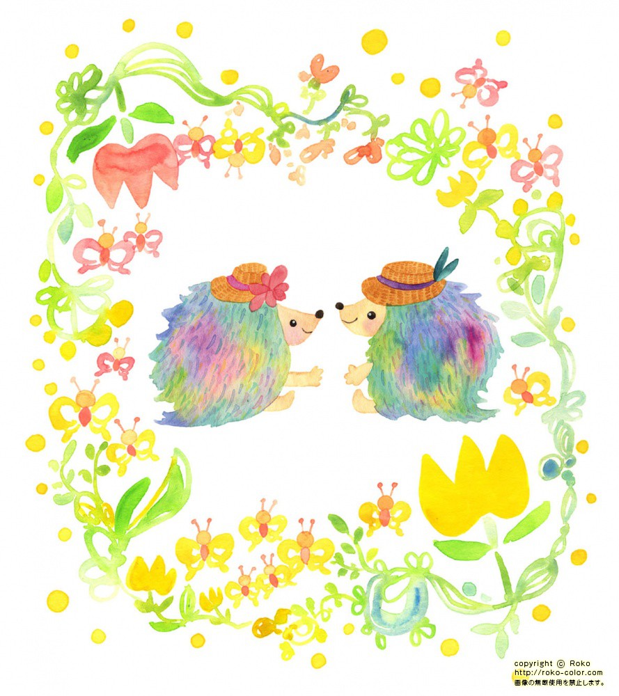 リップとプップ ちょうちょ 5月のちょうちょのはりねずみのカレンダーのリップとプップの春の花のイラスト
