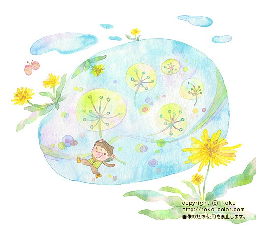 Poika さんがつ 3月のたんぽぽのカレンダーの初春の子どものイラスト