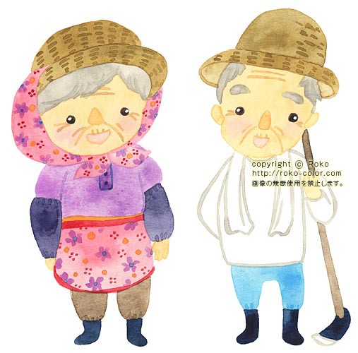 高齢者02 おじいちゃんのおばあちゃんの田舎の畑仕事の高齢者のイラスト