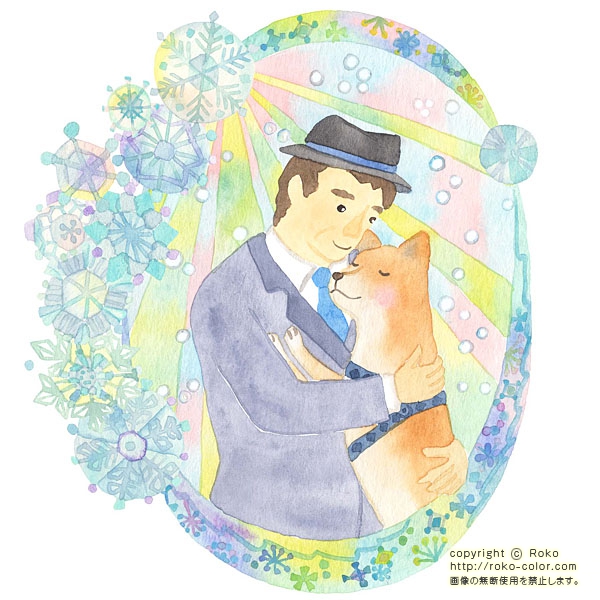 忠犬ハチ公 ハチ公の先生の感動の挿絵の犬の男の人の秋田犬のイラスト